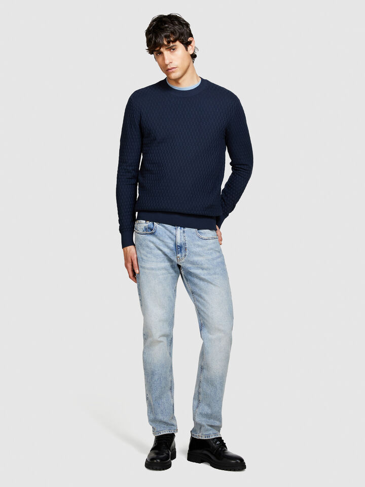Solid colored sweater - men's crew neck sweaters - Dark Blue | Sisley image number 1